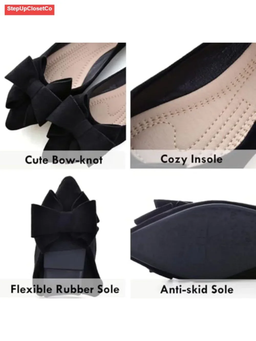 Pointed Toe Bowknot Ballet Suede Flats - Slip-On Shoes for Work & Casual